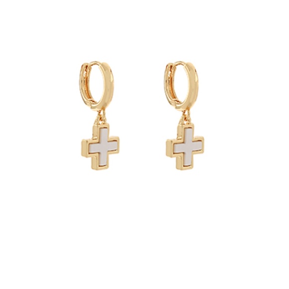 MOP Cross Huggie Hoops - Picture 1 of 1